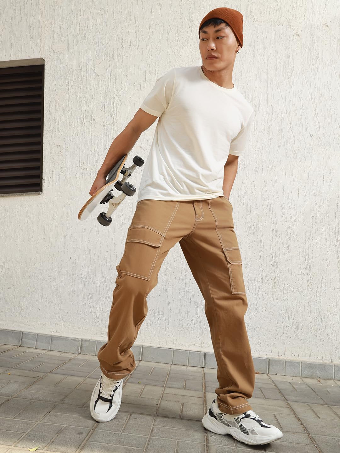 Hubberholme Men Khaki Smart Casual Summer Cotton Loose Fit Solid Trousers_14
