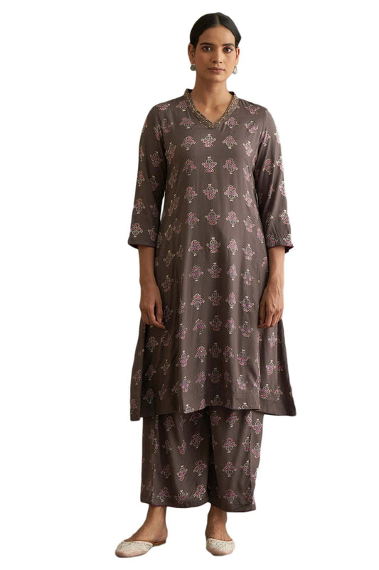W for Woman Women Rayon Dark Handblock Print Regular Kurta