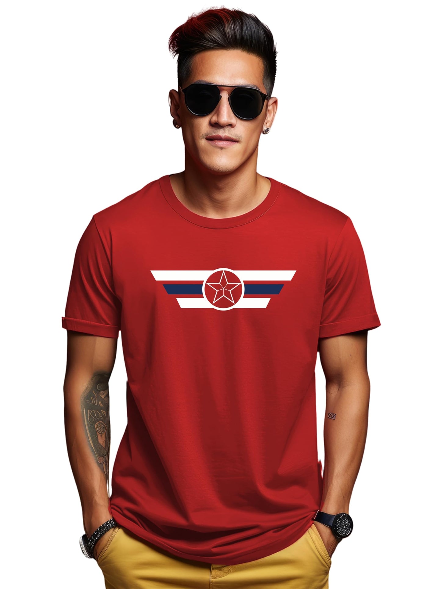 ADRO Men's Solid Regular Fit T-Shirt (RN24-CAP-RD_Red
