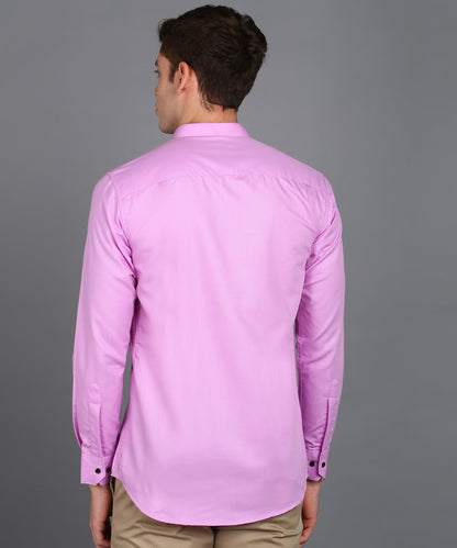 Mildin MenS Cotton Blend Solid Shirt With Mandarin Chinese Collar Full Sleeve Curved Hemline Button Closure Slim Fit | Shirt Fo