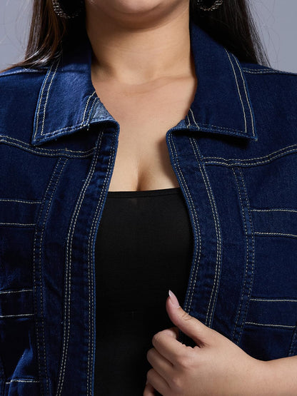 Style Quotient Women Dark Blue Open Front Plus Denim Shrug
