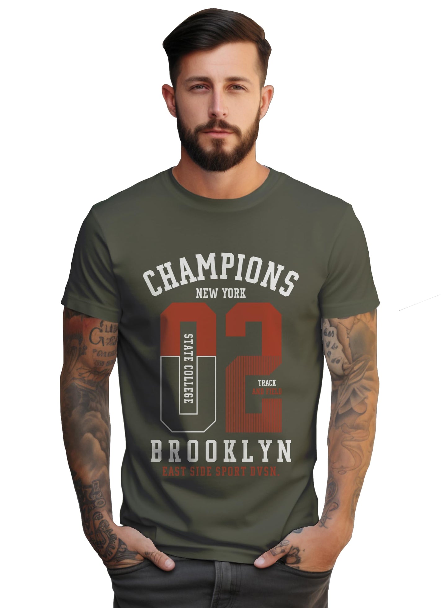 Peppyzone Mens Regular Fit T-Shirt (PZ-Number-9910_Olive5
