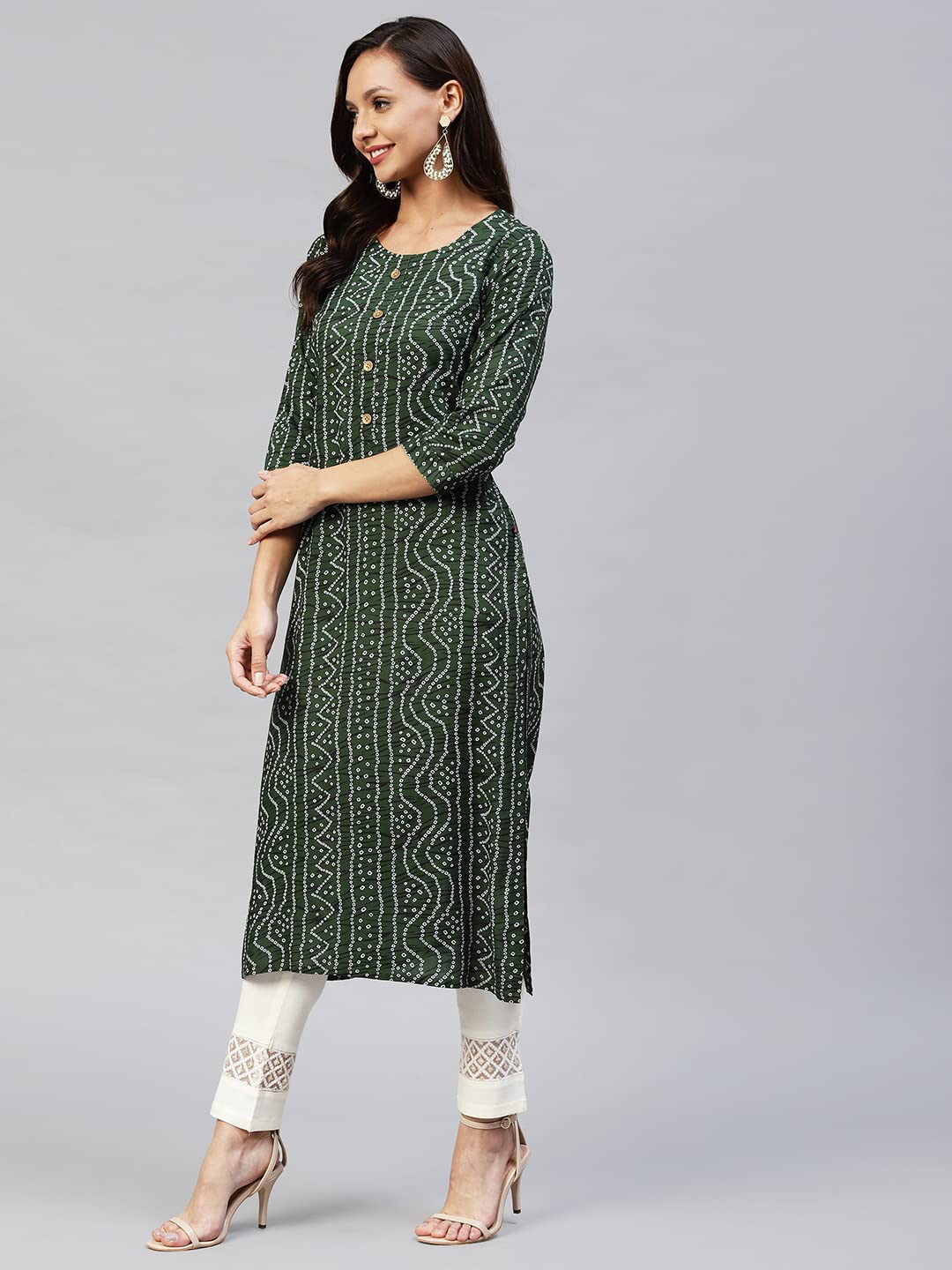 ANNI DESIGNER Women's Rayon Bandhni Printed Straight Kurta (DMD Bandhi)