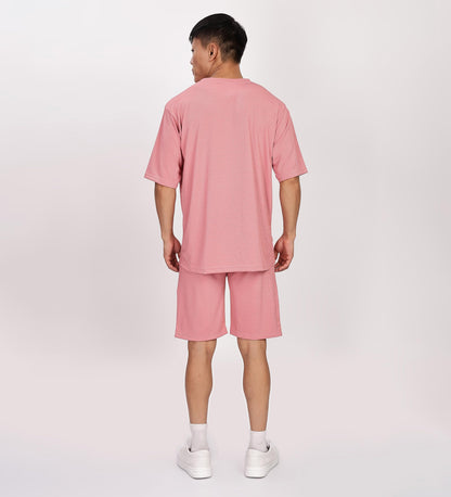 SHODOX Mens Round Neck Solid Relaxed Fit Tshirt and Short Co-ords Set for Mens (Pack of 1) Rose Gold