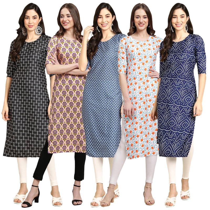 Pinkmint Elegant Printed Crepe KurtiS For WomenS (Pack Of 5)