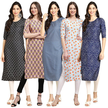 Pinkmint Elegant Printed Crepe KurtiS For WomenS (Pack Of 5)