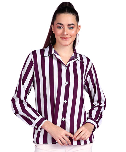 POPWINGS Stripe Printed Crepe Shirt for Women Stylish Western Casual Regular Fit Full Sleeves Shirts for Women Shirt