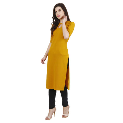 Popwings Casual Mustard Key Hole Streachable Kurti