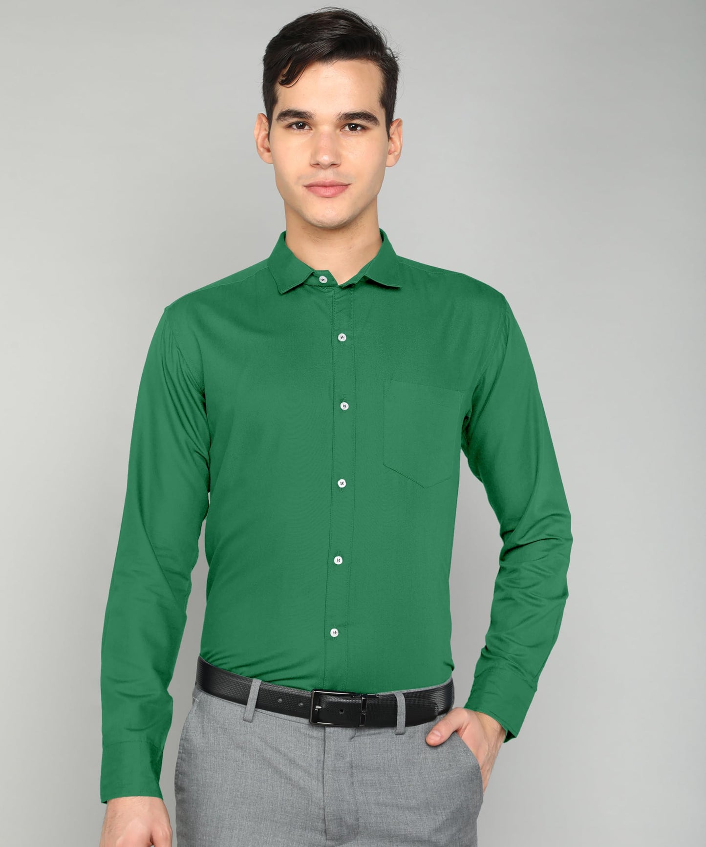 Mildin MenS Regular Cotton Blend Light Green Slim Fit Solid Button Down Spread Collar Full Sleeve Curved Hemline Formal Shirt W