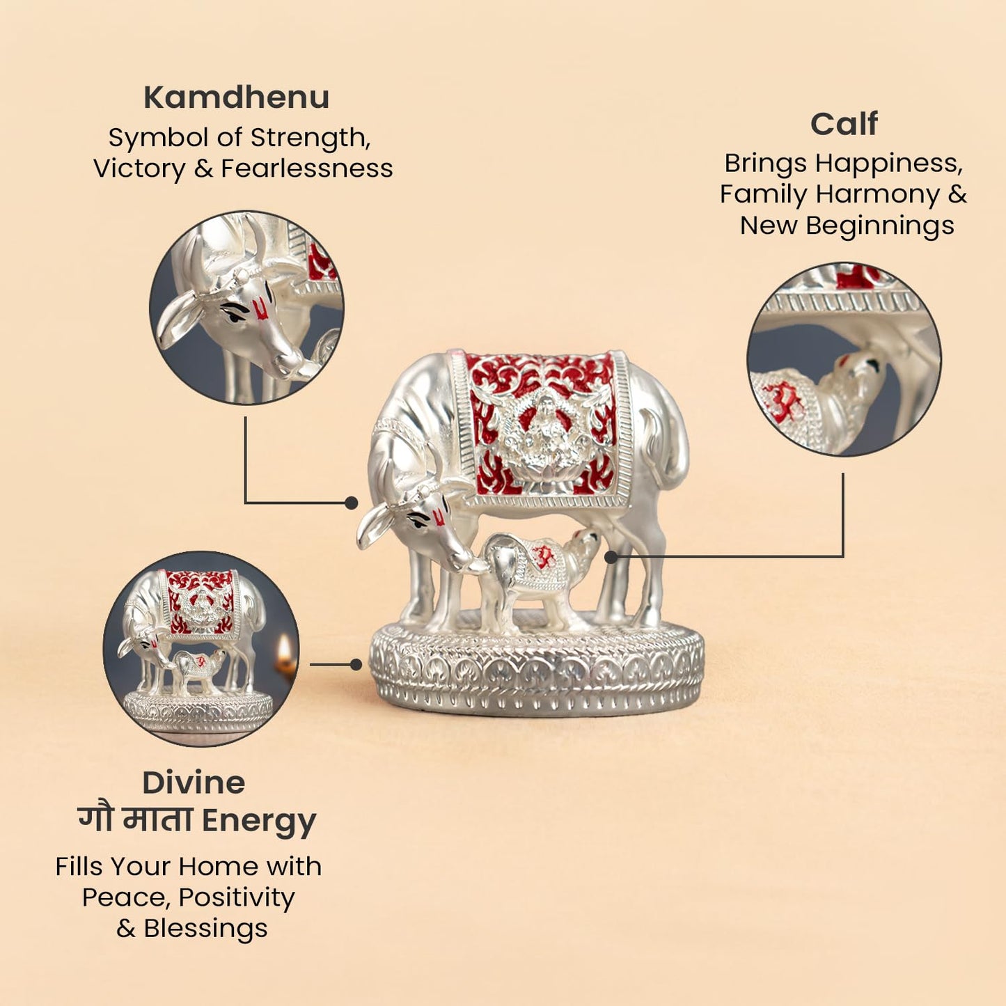 Astrotalk Kamdhenu Cow with Calf Murti (3x3.5 Inch) | Divine Symbol for Abundance & Prosperity | Sacred Vastu & Pooja Idol | Home Decor for Living Room & Office Desk | Good Luck Gift for Man & Woman