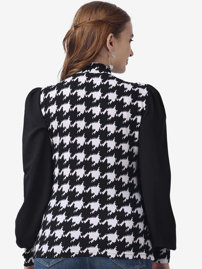 POPWINGS Casual Printed Solid Top for Women || Long Puff-Sleeves Women Top || Round-Neck Top for Women || Stylish Latest Western