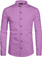 Mildin MenS Cotton Blend Solid Shirt With Mandarin Chinese Collar Full Sleeve Curved Hemline Button Closure Slim Fit | Shirt Fo