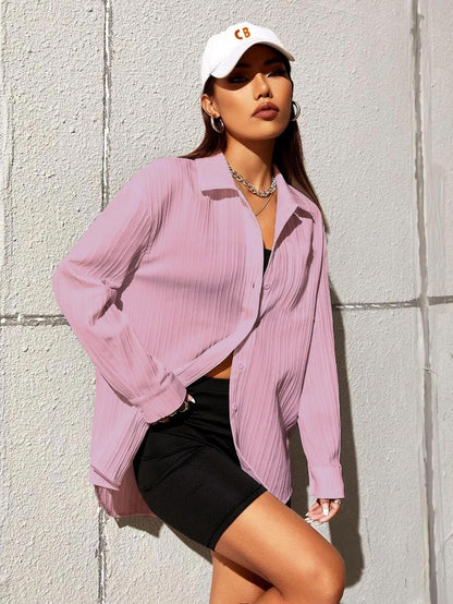 CB-COLEBROOK Womens Textured Loose Fit Button Down Shirt (WO-1035_Mauve