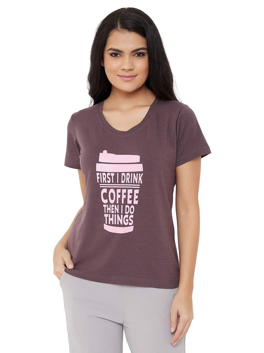 Clovia WomenS Cotto Text Print T-Shirt (Lt0124D15_Purple_L)
