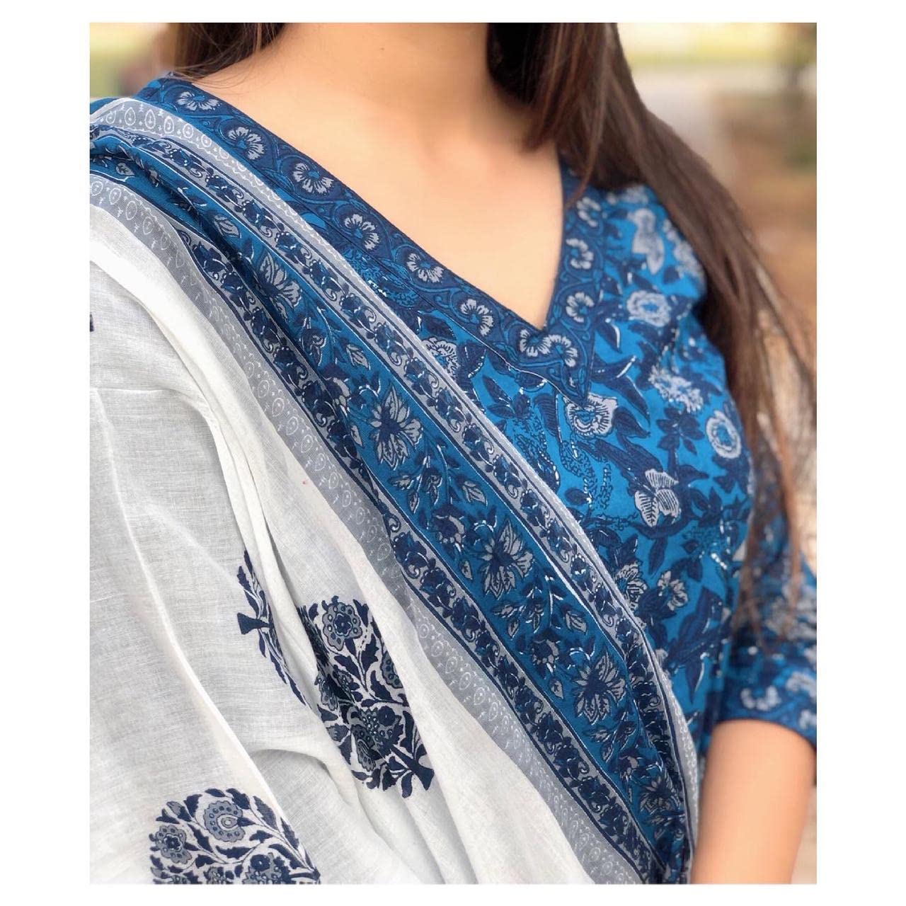 Nermosa Women Floral Printed Kurta And Pant Set With Dupatta (Medium)
