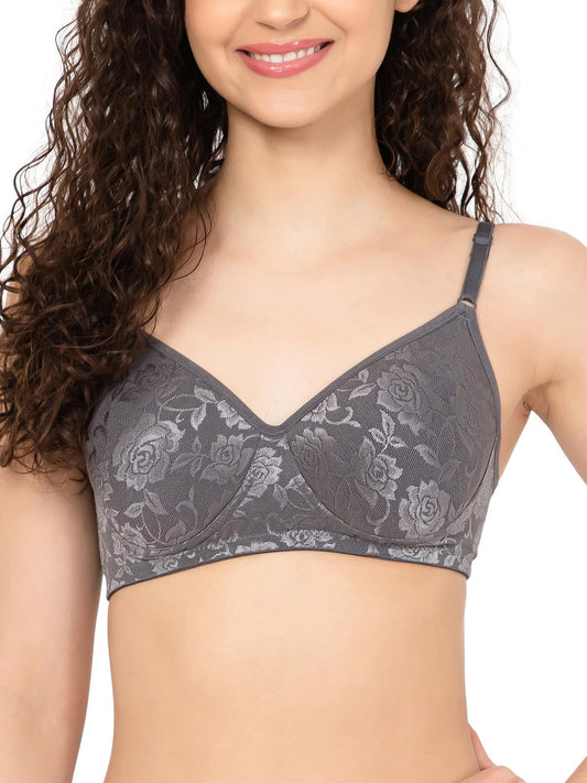 Clovia WomenS Lace Printed Padded Full Cup Wire Free T-Shirt Bra (Br2342P05_Dark Grey_32B)