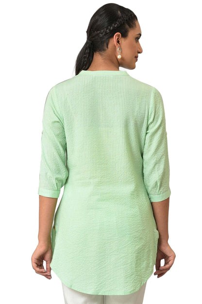 Aurelia Green Textured Cotton Rayon Blend Regular Kurti