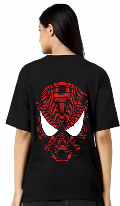 Uniplanet Store Oversize Spiderman Round Neck Anime Printed Black Cotton Tshirt For Women