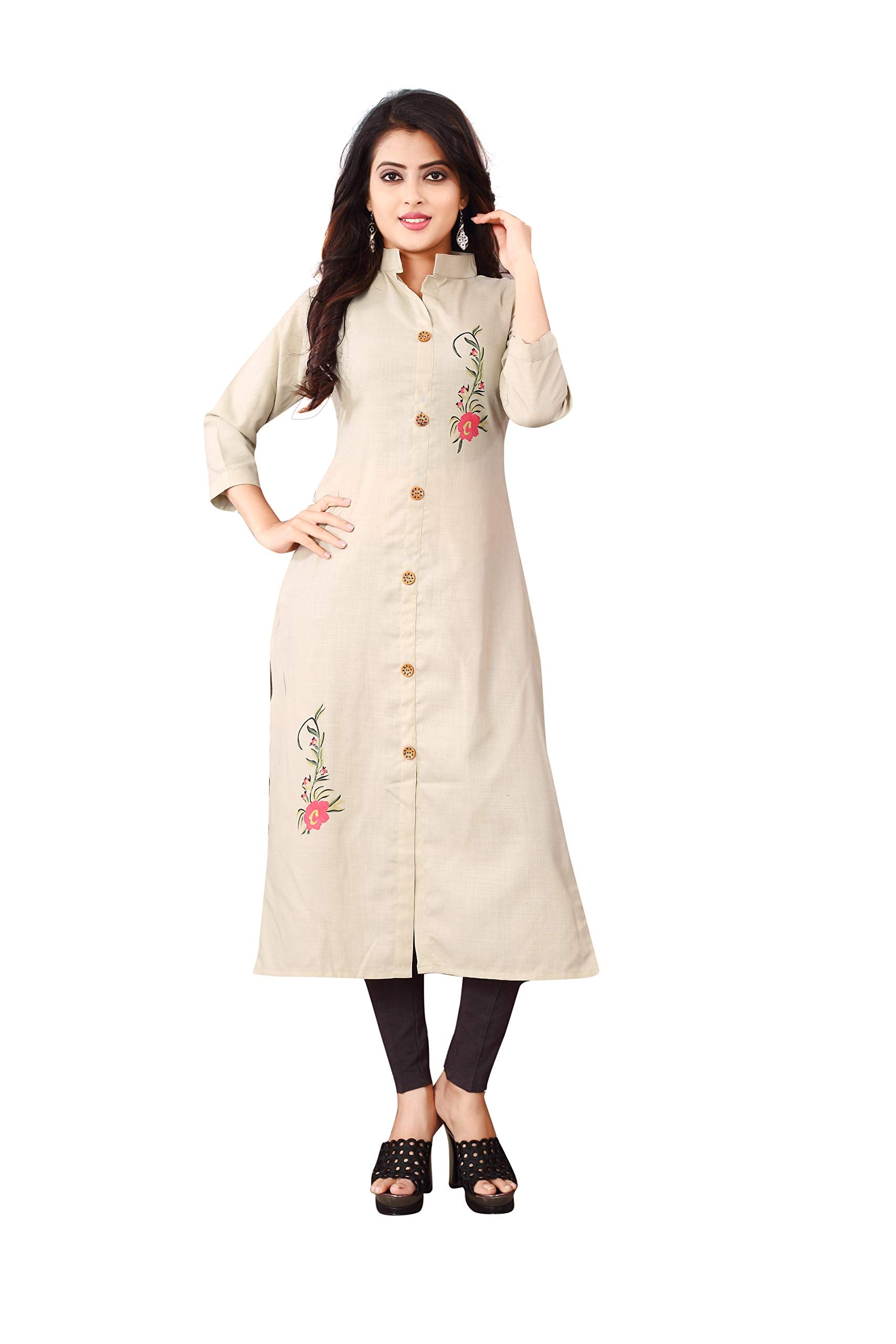OM SAI LATEST CREATION Women's Rayon Printed Full Stitched Kurti/Kurta and Bottom Set with Pent (Leggings) for Women & Girls