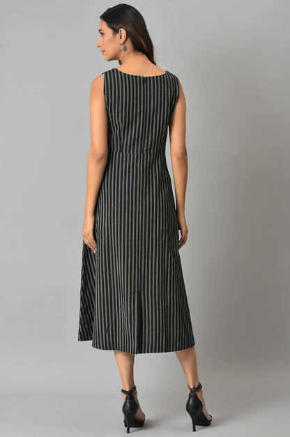 W For Woman WomenS Cotton Black Striped Long Sleeveless Dress Calf Length 22Auw18387-830185