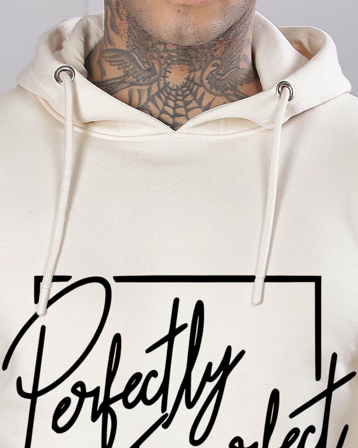 ADRO Mens Cotton Neck Hooded Sweatshirt (H24-FECT-WS_White Sand