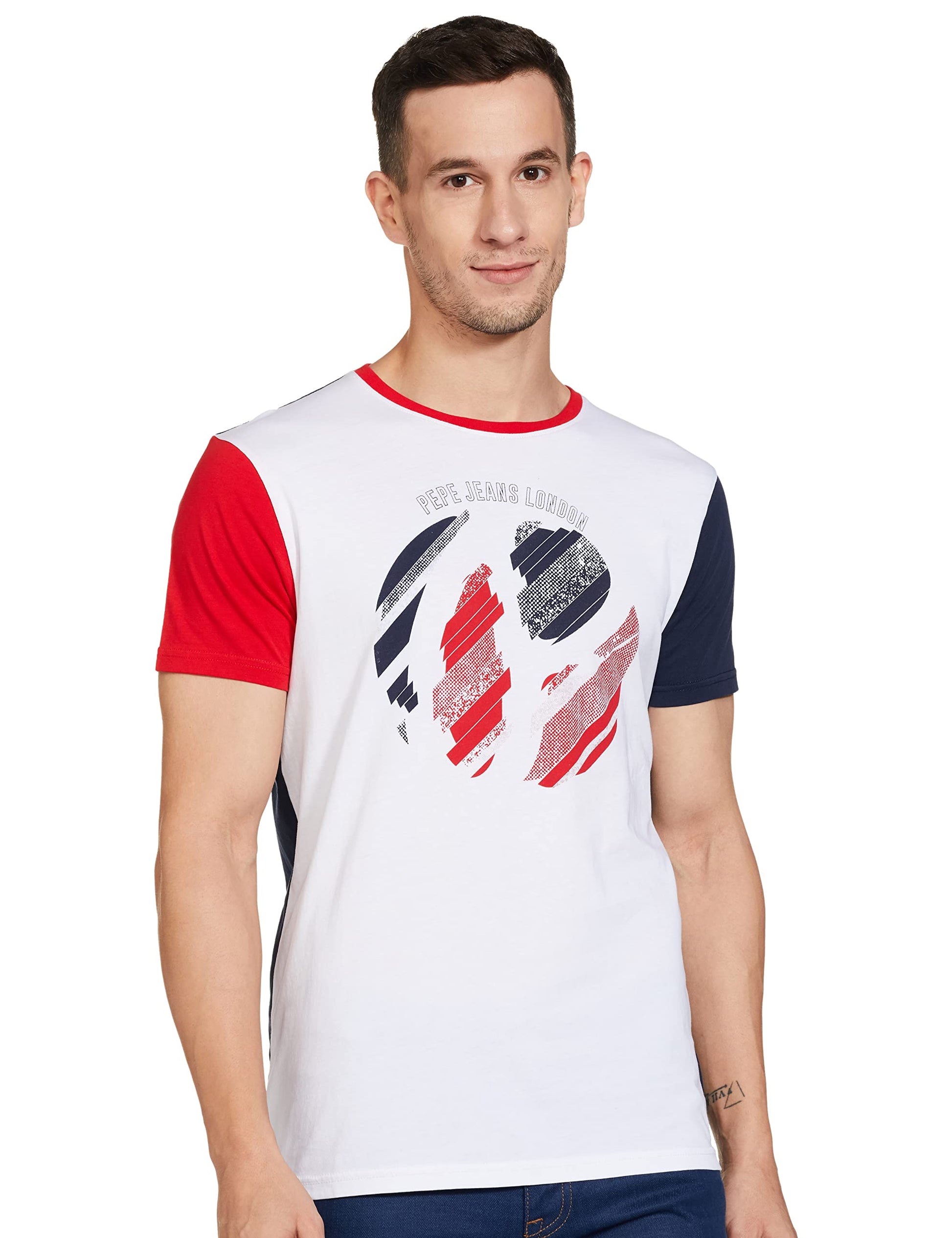 Pepe Jeans MenS Geometric Regular Fit T-Shirt (Pm508765_White