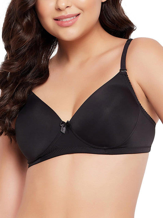 Clovia Womens Polyamide Solid Padded Demi Cup Wire Free T-Shirt Bra (BR1592K13_Black_38D)