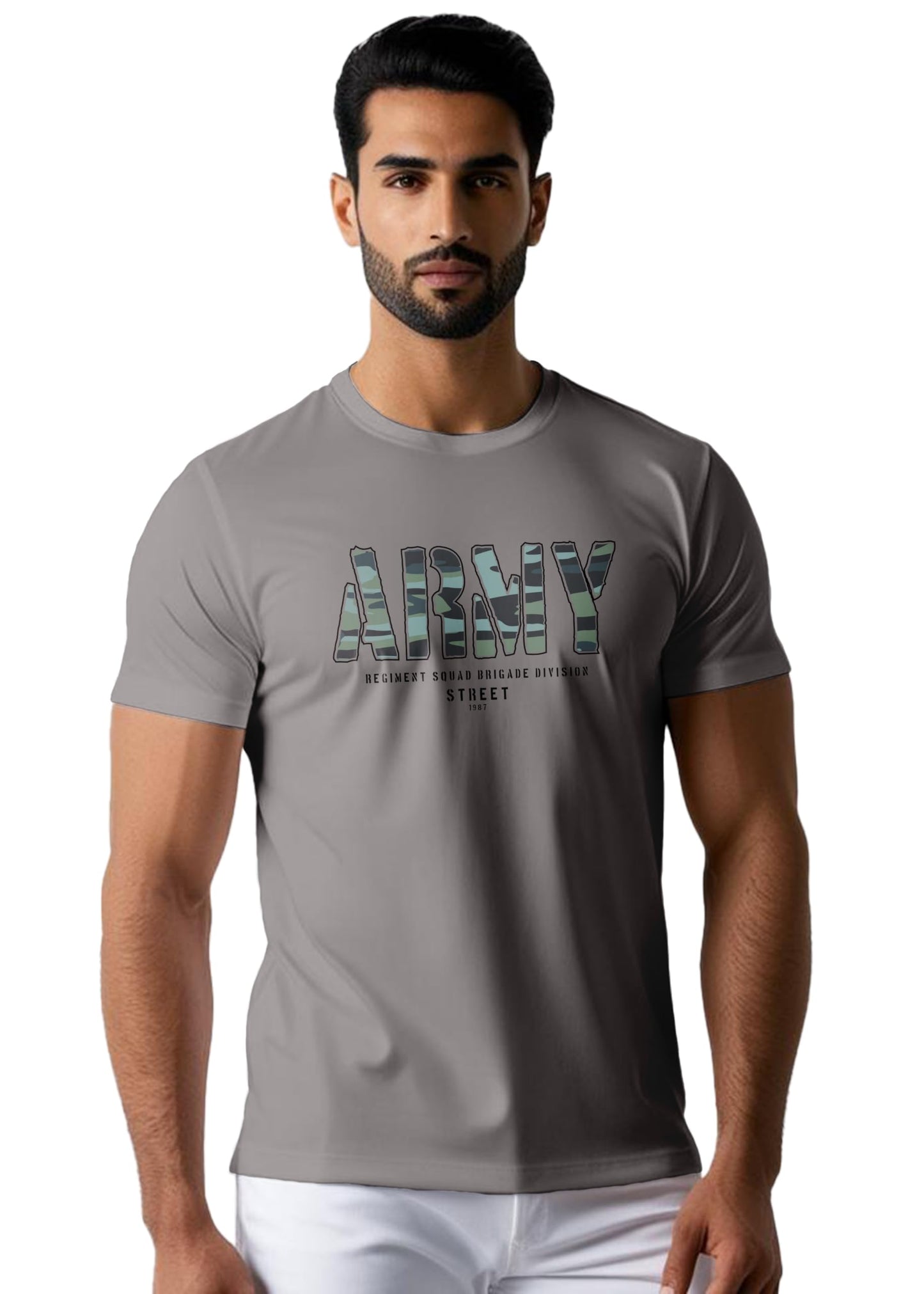 Peppyzone Mens Regular Fit T-Shirt (PZ-Army433_Grey
