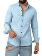 Finivo Fashion MenS Casual Cotton Plain Button Down Shirts Long Sleeve Textured Summer Beach Shirt For Men Sky Blue