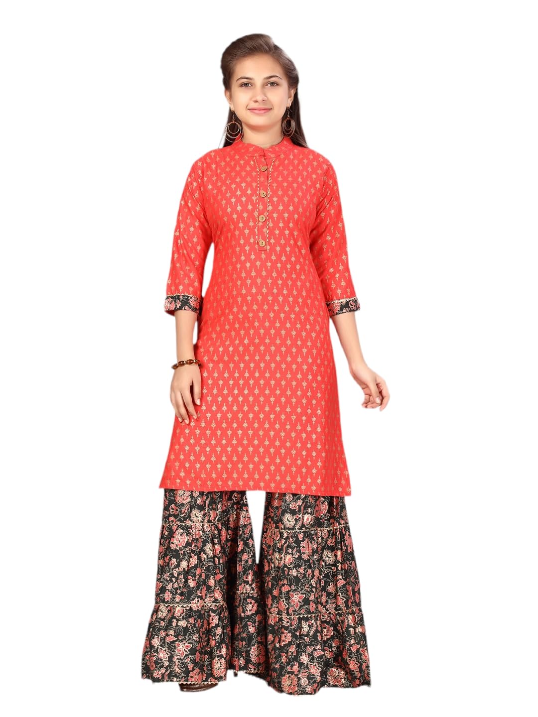 Aarika Girls Gajri-Dark Green Kurti Sharara Set (JLY_SH_AP_C_1_GAJRI_34)