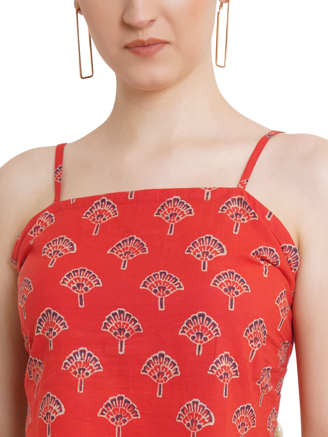 POPWINGS Casual Hankie Cotton Sustainable Bagru Print Crop Top for Women || Square Neck Crop Top for Women || Sleeveless Crop To