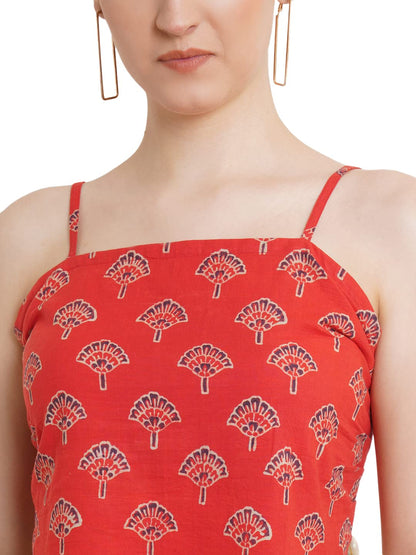 POPWINGS Casual Hankie Cotton Sustainable Bagru Print Crop Top for Women || Square Neck Crop Top for Women || Sleeveless Crop To