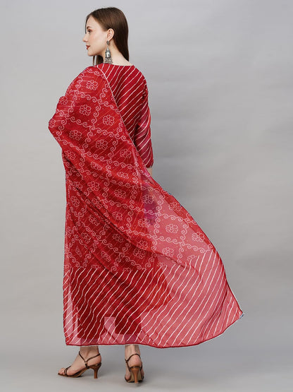 Gosriki WomenS Cotton Blend Straight Embroidered Kurta With Pant & Dupatta (Doremi-Red-Gs_M_Red_Medium)