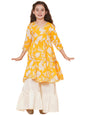 Naixa Girls Yellow Rayon V Neck 3/4 Sleeve Floral Printed Kurta And Sharara With Dupatta Set | Latest Floral Designer Printed Sa