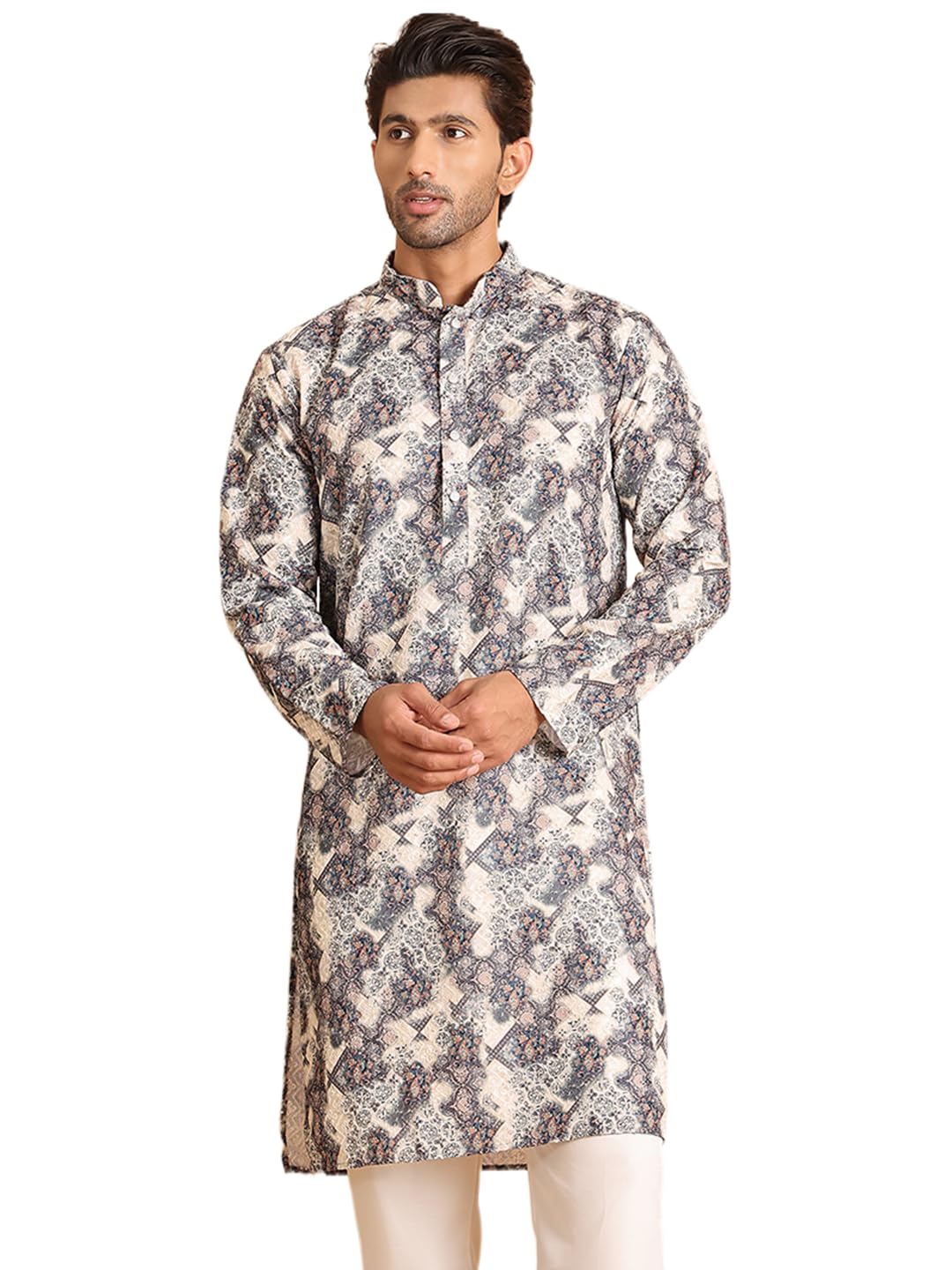 Jompers Mens Chikankari Embroidered & Printed Kurta