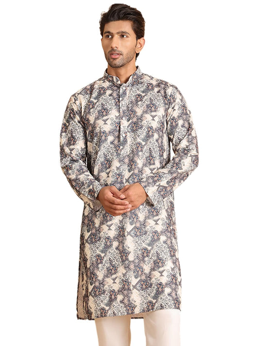 Jompers Mens Chikankari Embroidered & Printed Kurta