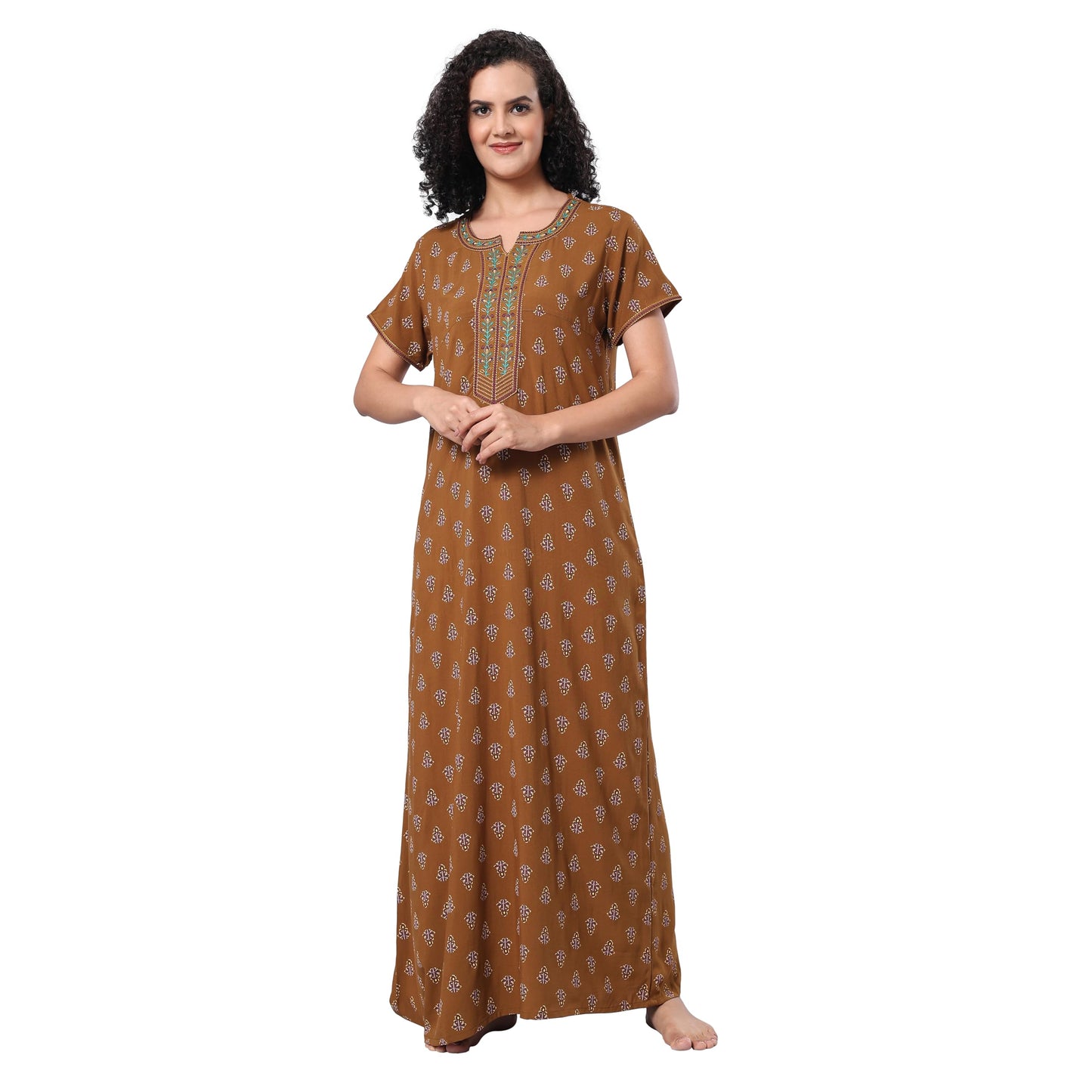 Evolove WomenS 100% Rayon Supersoft With Beautiful Embroidery Long Maxi Night Gown Nighty Dress With Pocket, Most Comfortable A