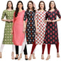 Pinkmint Crepe Digital Printed Kurti For Womens Straight Kurti For Women (Pack Of 5)