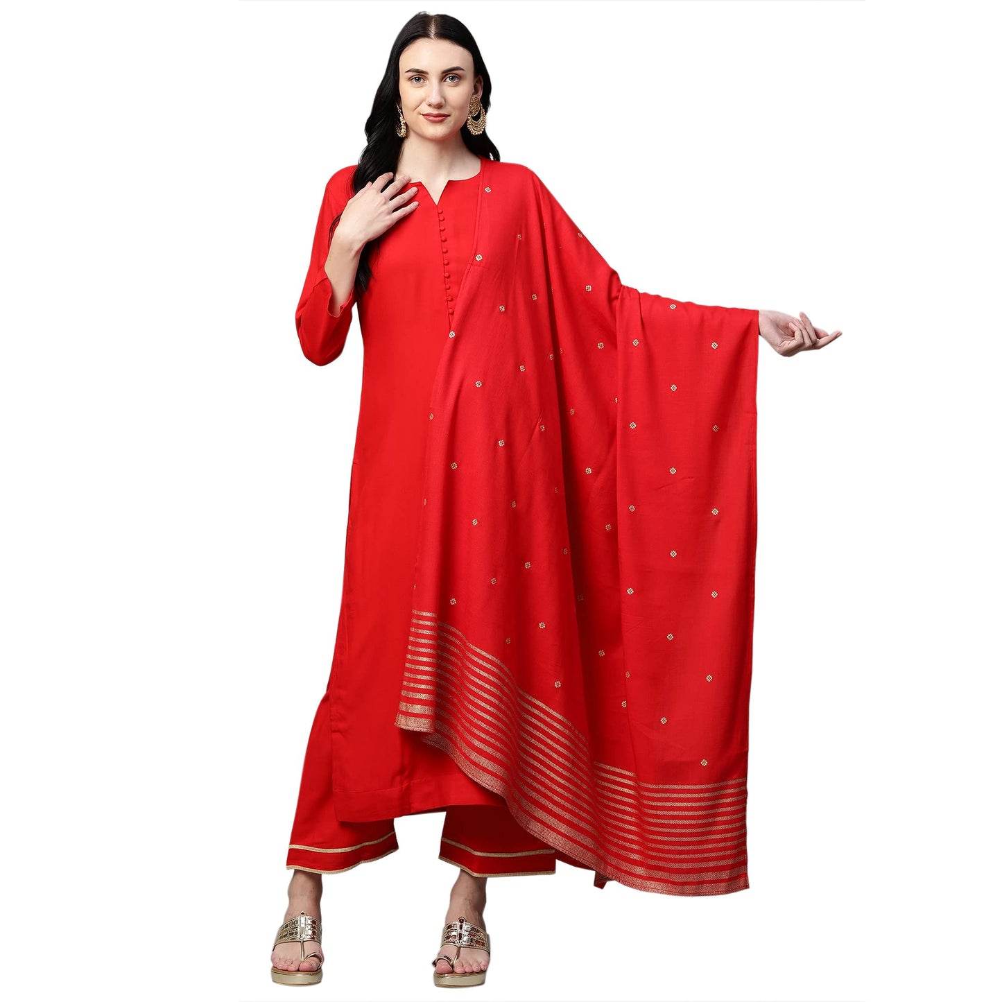 GoSriKi Cotton Womens Kurta & Palazzo & Dupatta