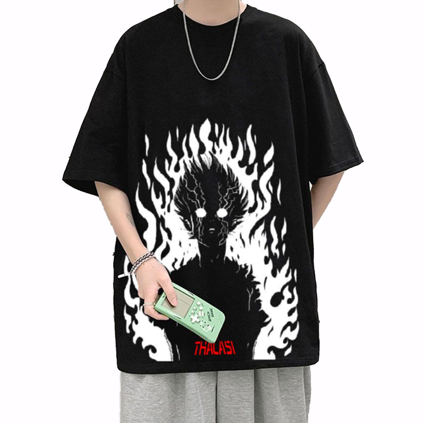 Thalasi Gen Z One Piece Oversized T-Shirts For Men: Black, Round Neck, Baggy Loose Fit & 100% Cotton - Latest Anime Tshirts For