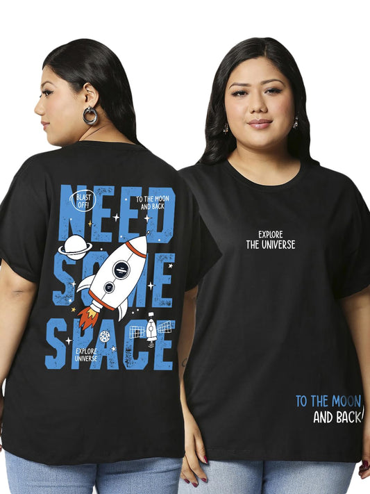 Bewakoof Womens Space X Graphic Printed 100% Cotton Plus Size T-Shirts (Pack of 2) - Oversized Fit, Round Neck, Half Sleeves_59