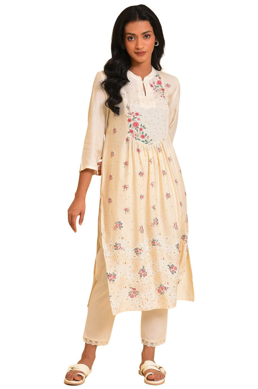 W for Woman Ecru Embroidered Kurta & Pants Set