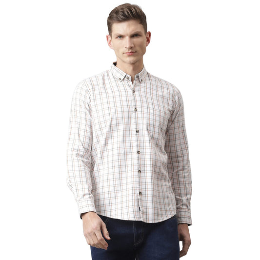 Thomas Scott Mens Checkered Slim Fit 100% Cotton Casual Shirt with Button Down Collar and Full Sleeve White