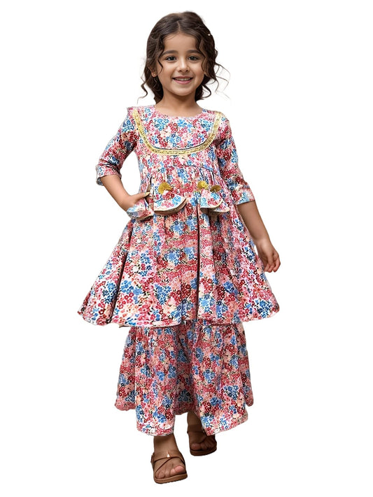 A.T.U.N. (ALL THINGS UBER NICE) A.T.U.N. Girls Ethnic Wear Sharara | Floral Printed Kurta with Sharara Set for Girls