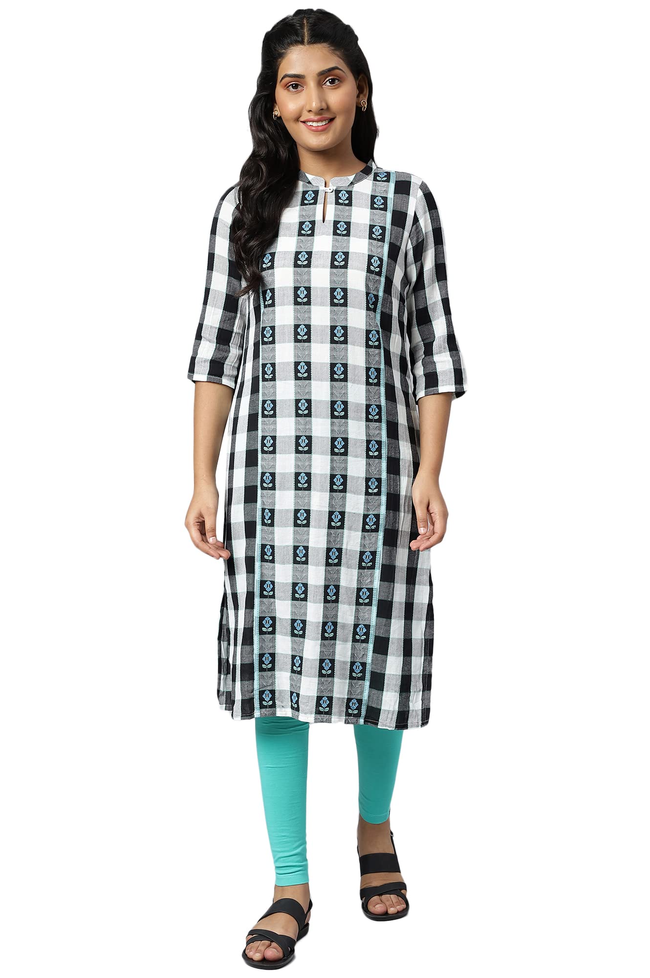 Aurelia Women White Dobby Geometric Yarn Dyed Straight Kurta_22Aua13347-702573_L