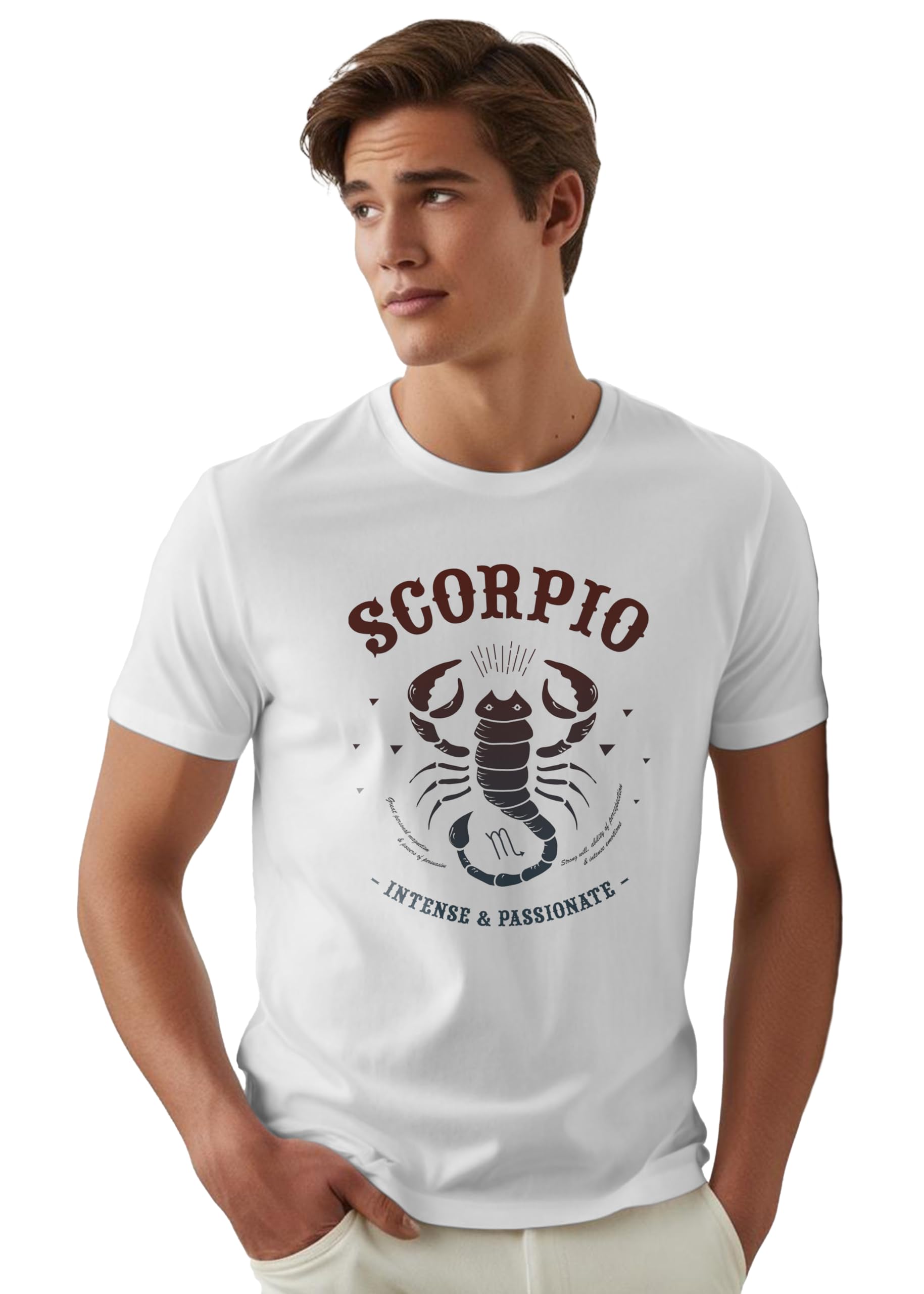 Peppyzone Mens Regular Fit T-Shirt (PZ-ZodiacScorpio6010_White