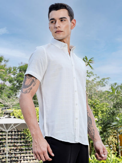 Thomas Scott Mens | Self Designed | Short Sleeves | Solid | Button Down Collar | Slim Fit | Polyster Blend | Shirt | (TS1717_Wh