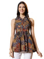 Stylum Womens Multicolor Ethnic Printed Cotton Shirt Collar Top
