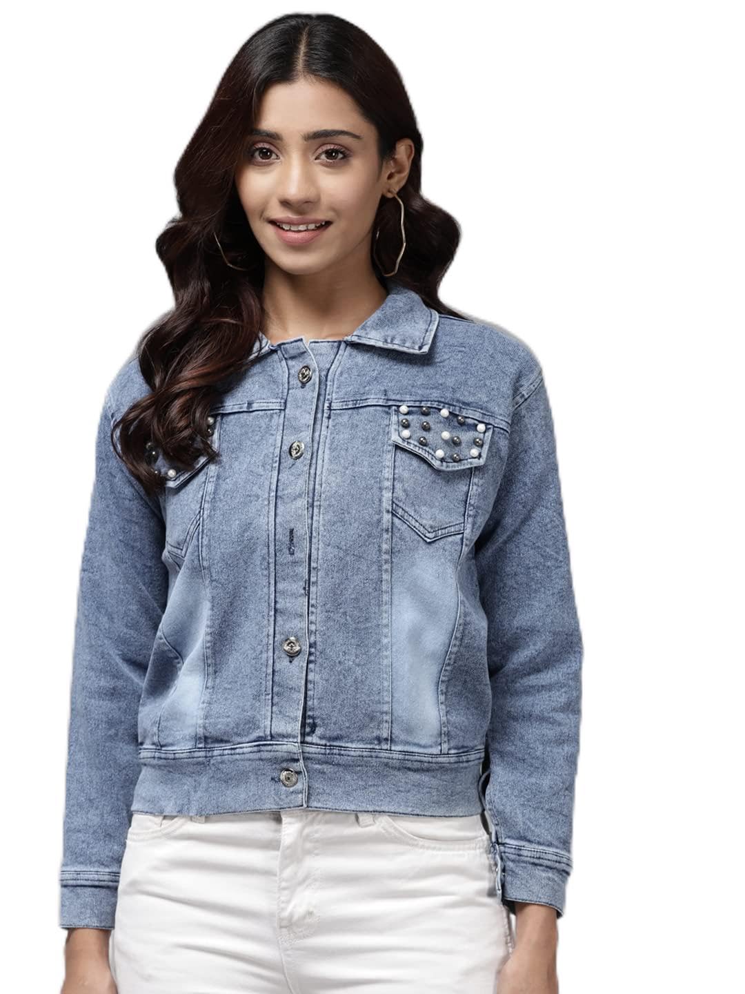 Aarika Womens A-Line Coat (DN-W-109_Denim Blue_L)