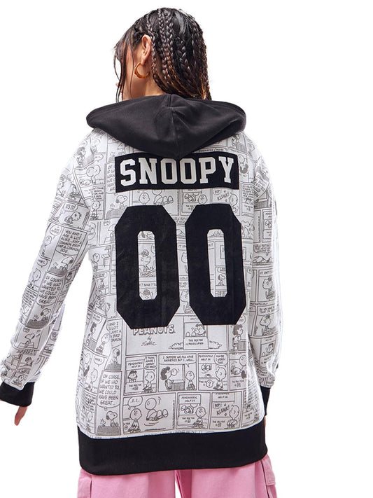 Bewakoof Heavy Duty 1.0 Official Peanuts Merchandise Womens AOP Oversized Fit Full Sleeve Fleece Plus Size Hoodies